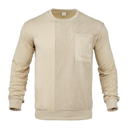 Herren Sweatshirt Pullover Schwarz Weiß Beige Grau Rundhalsausschnitt Einfach Strukturiert Sport Outdoor Lässig Täglich Streetwear Cool Designer Frühling Herbst Bekleidung Kapuzenpullover