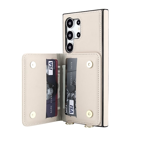 Handy Hülle Handyhüllen Für Samsung Galaxy S25 S25 Edge S24 S24 FE S23 Ultra Plus S22 Plus Ultra A16 A15 A14 A54 Rückseite mit Trageriemen Ständer Kartenfach Retro TPU PU-Leder Image