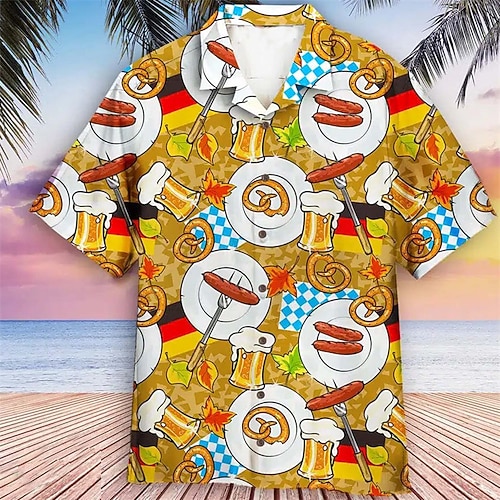 Hawaiihemden Aloha-Hemd Bayerisch München Deutsch alpin Grafik für Herren Erwachsene 3D-Druck für Karneval Oktoberfestbier Strand Urlaub Party Image