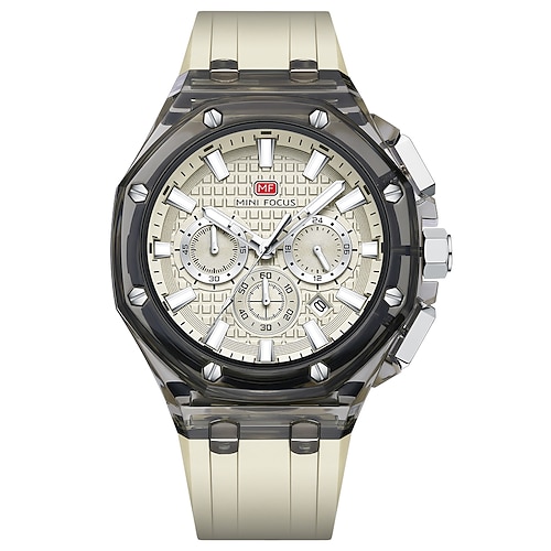 MINI FOCUS Herren Quarzuhr Luxus Großes Ziffernblatt Geschäft Armbanduhr leuchtend Kalender Datum Woche Wasserdicht Silikongel Beobachten Image