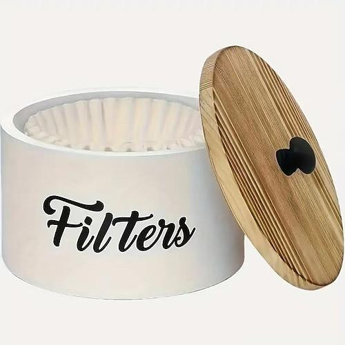 Kaffeefilter-Aufbewahrungsbox im Landhausstil, weißer Holz-Organizer für die Arbeitsplatte, rustikales Kaffeebar-Accessoire und Schreibtisch-Schreibwarenhalter