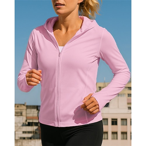 Damen Einfarbig Laufjacke Outdoorjacke Sommer Frühling Tasche Vollreißverschluss Langarm Sportlich Sonnenschutz Leicht Atmungsaktiv Tennis Golfspiel Laufen Schwarz Weiß Rosa Sportbekleidung Image
