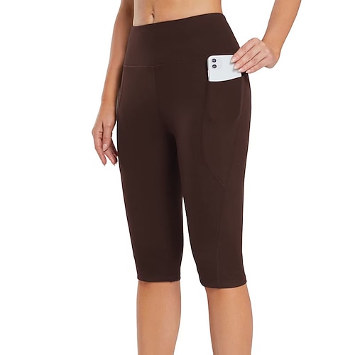Damen Caprihose Stoffhosen Anti-Scheuer-Shorts Gemütliche Leggings Lässig Wadenlang Natürliche Taille Einfach Tasche Elastischer Bund Bequem Ferien Wochenende Grau Schwarz Weiß Dunkelmarine Herbst Image