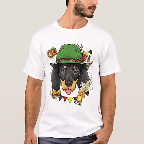 Bayerisch München Deutsch T-Shirt Ärmel T-Shirt Hund Dackel Grafik für Herren Erwachsene Heißprägen für Karneval Oktoberfestbier Party Alltagstauglich Image