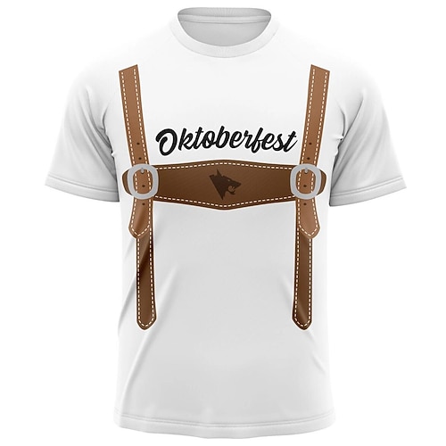 Bayerisch München Deutsch T-Shirt Ärmel T-Shirt Lederhosen-Print Grafik für Herren Erwachsene 3D-Druck für Karneval Oktoberfestbier Party Alltagstauglich Image