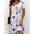 Damen Midikleid T-Shirt-Kleid Sommerkleid A Linie Kleid Urlaub Lässig Strand Strand Normale Passform Blumen Grafik Kurzarm V Ausschnitt Schwarz und Weiß Gelb Rote Blau Sommer Frühling