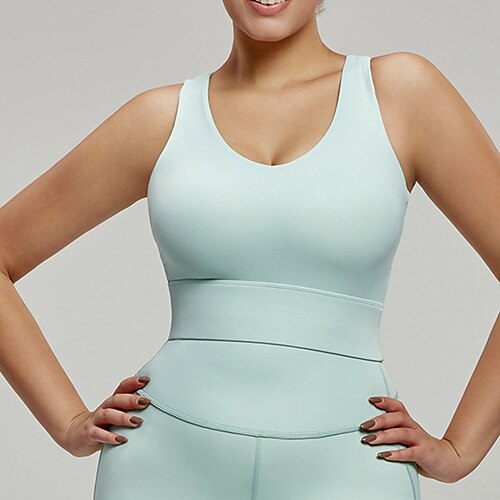 Damen Yoga-BH Panzer Pilates-BH Unterwäsche Hohe Stützen Atmungsaktiv schweißabsorbierend Bürgellos Mit Pads Einfarbig Sport Sportkleidung Weiß Blau Fitnessstudio Pilates Zumba Image