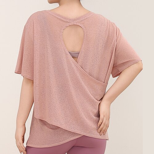 Damen Sportshirts Pilates-Oberteil Sporttop Hautfreundlich Weichheit Atmungsaktiv Hohl Kurzarm Sport Einfarbig Oberteil Für Fitnessstudio Pilates Zumba Lässiger Schnitt Sportkleidung Image
