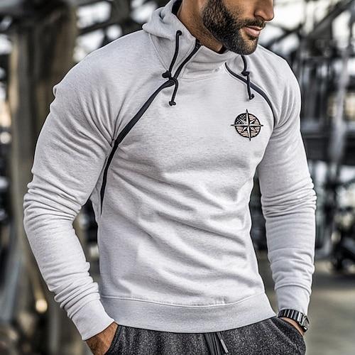 Herren Pullover Kapuzensweatshirt Taktischer Kapuzensweatshirt Taktisch Hell Gray Mit Kapuze Nationalflagge Reißverschluss Arbeit Sport Outdoor Lässig Basic Lässig Training Herbst Winter Bekleidung