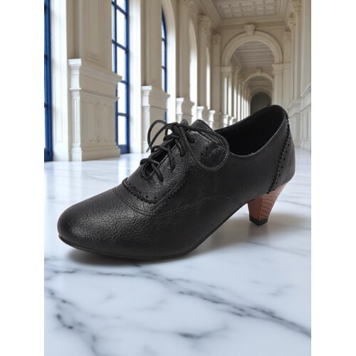 Damen-Oxford-Heels im Stil der 1930er-Jahre – braune Schnürschuhe aus Kunstleder mit niedrigem Absatz für Retro-inspirierte Alltags-, Büro- und Swing-Tanz-Outfits Image