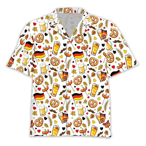 Hawaiihemden Aloha-Hemd Bayerisch München Deutsch alpin Grafik für Herren Erwachsene 3D-Druck für Karneval Oktoberfestbier Strand Urlaub Party Image