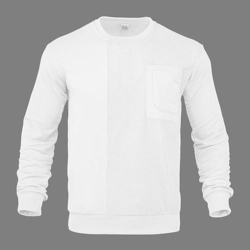 Herren Sweatshirt Pullover Schwarz Weiß Beige Grau Rundhalsausschnitt Einfach Strukturiert Sport Outdoor Lässig Täglich Streetwear Cool Designer Frühling Herbst Bekleidung Kapuzenpullover