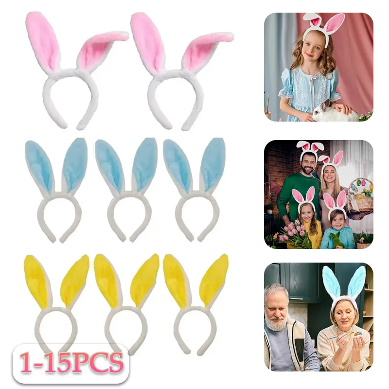 1-15PCS Niedlichen Kaninchen Ohr Stirnbänder Nette Plüsch Bunny Ohren Haarband Ostern Decorat Kostüm Party Cosplay Haar Hoop haar Zubehör Image