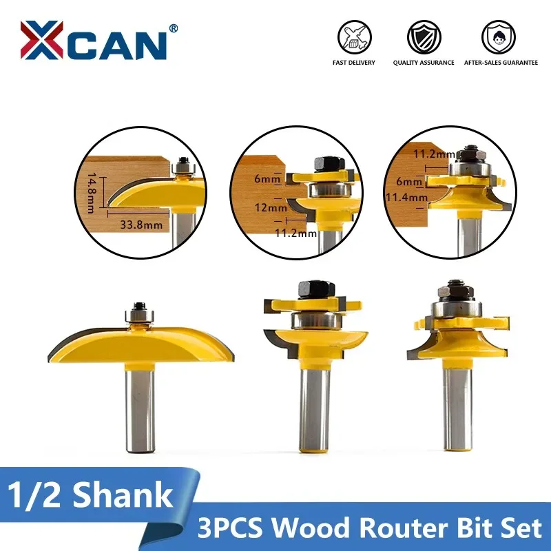 XCAN 1–3 Stück 12,7 mm Schaft Schiene und Stile Router Bits – passendes Standard-Ogee-Türmesser Holzbearbeitungsschneider Zapfenschneider für Holz Image