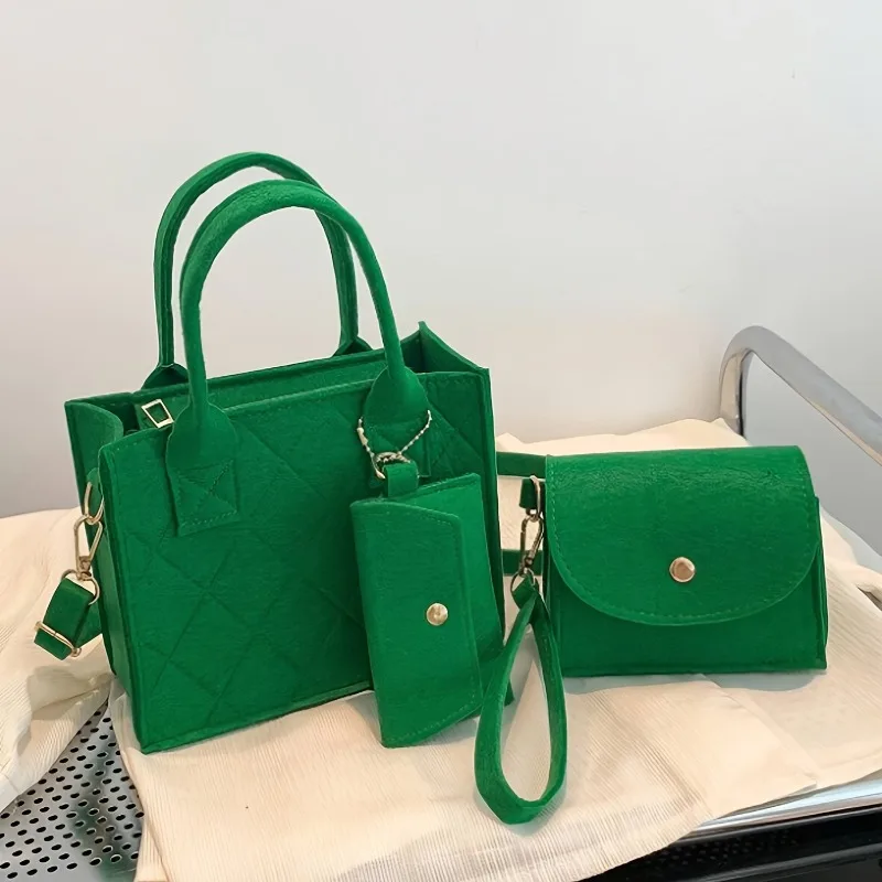 3 Stück/Set geprägte Damenhandtasche, stilvolle Umhängetasche, Clutch und Geldbörse, einfarbige Stoff-Umhängetasche für den täglichen Gebrauch von Frauen Image