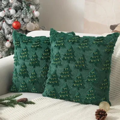 Weihnachtsdekoration, Kissenbezüge, weicher Plüsch, Kunstfell, Weihnachtsbaum, Dekokissenbezüge, Winterurlaub für Sofa, Wohnzimmer Image