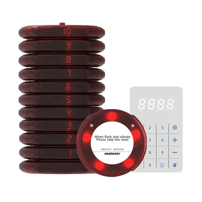 Restaurant Pager Wireless Calling System with 10 Coaster Buzzer Vibrator Bell Receiver Beeper for Food Truck Cafe Bar
