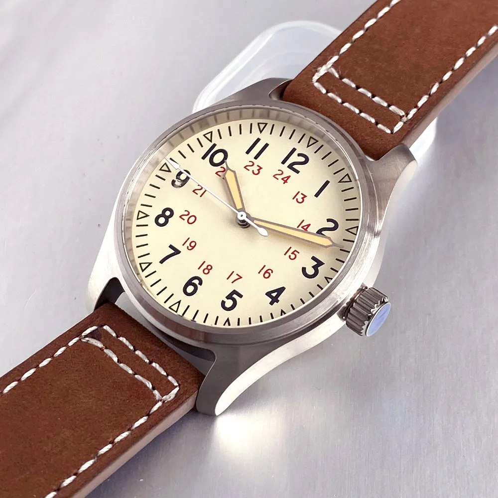 Miyota PT5000 Tandorio 39mm 20ATM Taucherfelduhr Beige Zifferblatt NH35 Uhrwerk Mechanische Uhr für Männer Saphir Rejor Glasrückseite Image