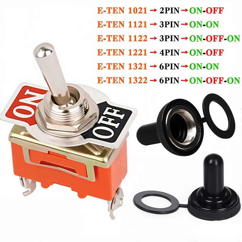 5 pezzi Interruttore a levetta A scatto on-off on-on on-off-on E-TEN1021 1122 1221 1321 Interruttore a pulsante di accensione 250 V 15A Interruttore a levetta