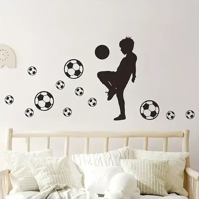 2 teile/satz künstlerische PVC-Wandt attoo, Fußballspieler Silhouette Wandbild, selbst klebende abnehmbare wasserdichte Wand kunst Aufkleber für Schlafzimmer Image