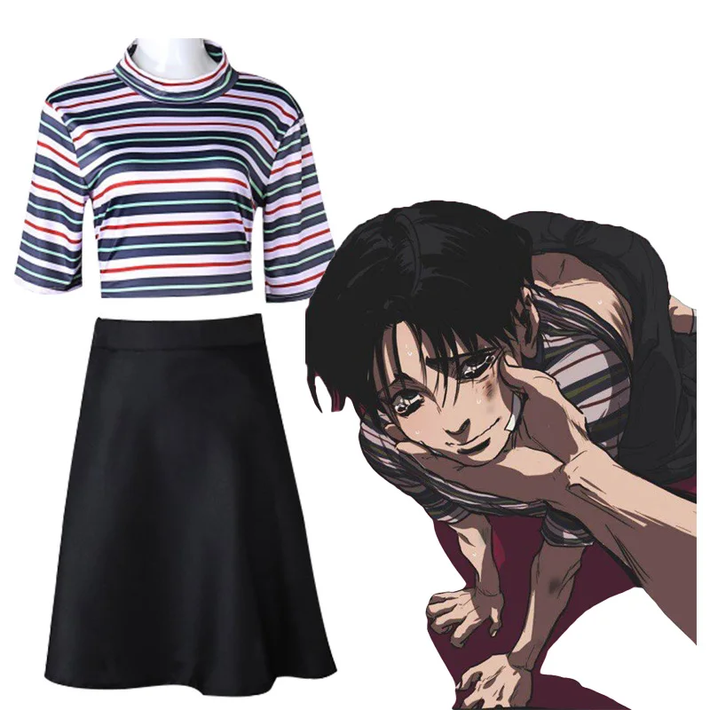 Manga Killing Stalking Yoon Bum Cosplay Kostüm Yoonbum Schwarz Braun Kurze Perücke T-Shirt Rock Set Halloween Karneval Kostüm Image