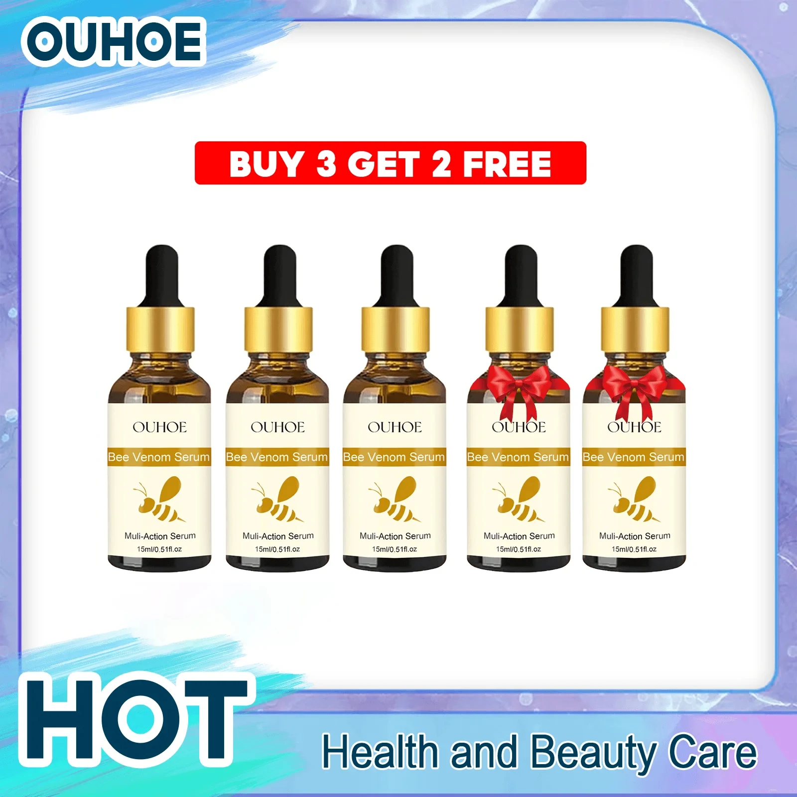 Faltenentferner Gesichtsserum Anti Aging Lifting Firming Fade Fine Line Shrink Pores Moisturize Bee Venom Essence Hautpflegeprodukt Image