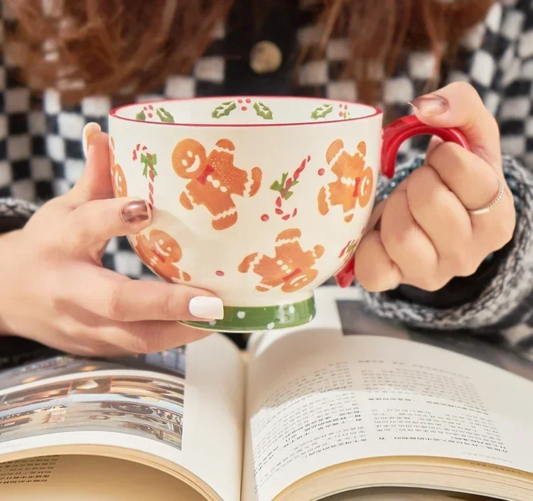 Ilk Tassen Mikrowelle beheizt Haferflocken Wasser Tassen Geschenke Tassen 480ml Weihnachten Kaffeetassen Lebkuchen mann Keramik becher Frühstücks becher Image