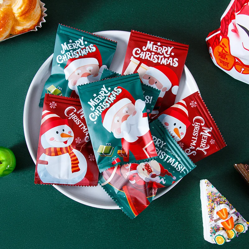 100 stücke Weihnachten Süßigkeiten Taschen Santa Claus Hot Seal Taschen handgemachte DIY Cookie Nougat Keks Tasche Geschenk verpackung Weihnachten Party Versorgung Image
