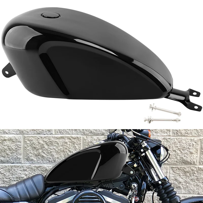 Schwarzer Motorrad-Kraftstofftank 14,4 l 3,8 Gal Öl-Gas-Tank-Einspritzung Vintage für Harley Sportster XL Iron 883 1200 2007–2023 mit EFI