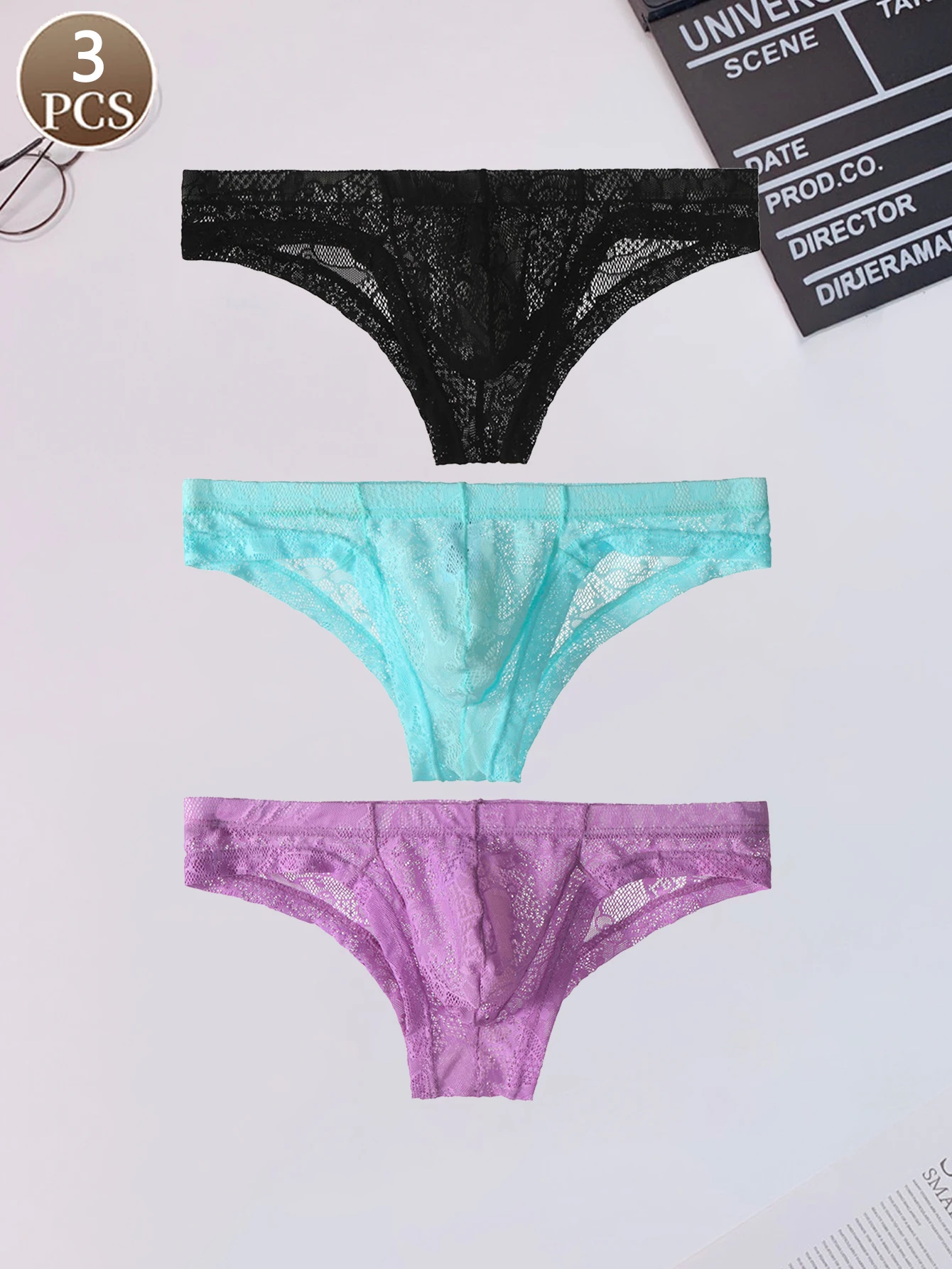 3PCS Herren Sexy Spitze Unterwäsche Herren Einfarbig Basic Dreieck Hosen Weich und Bequem Niedrige Taille Herren Slip Image