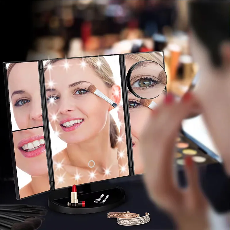 1x/2x/3x Vergrößerung LED-Leuchten Touchscreen USB-Aufladung und verstellbarer Stand dreifach Make-up Spiegel beleuchten Ihre Schönheit Image
