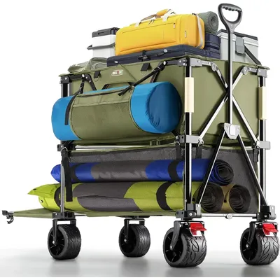 400L Foldable Double Decker Wagon Large Capacity Collapsible Wagon Cart 52" Extra Long Extender All Terrain Big Wheels for Campi