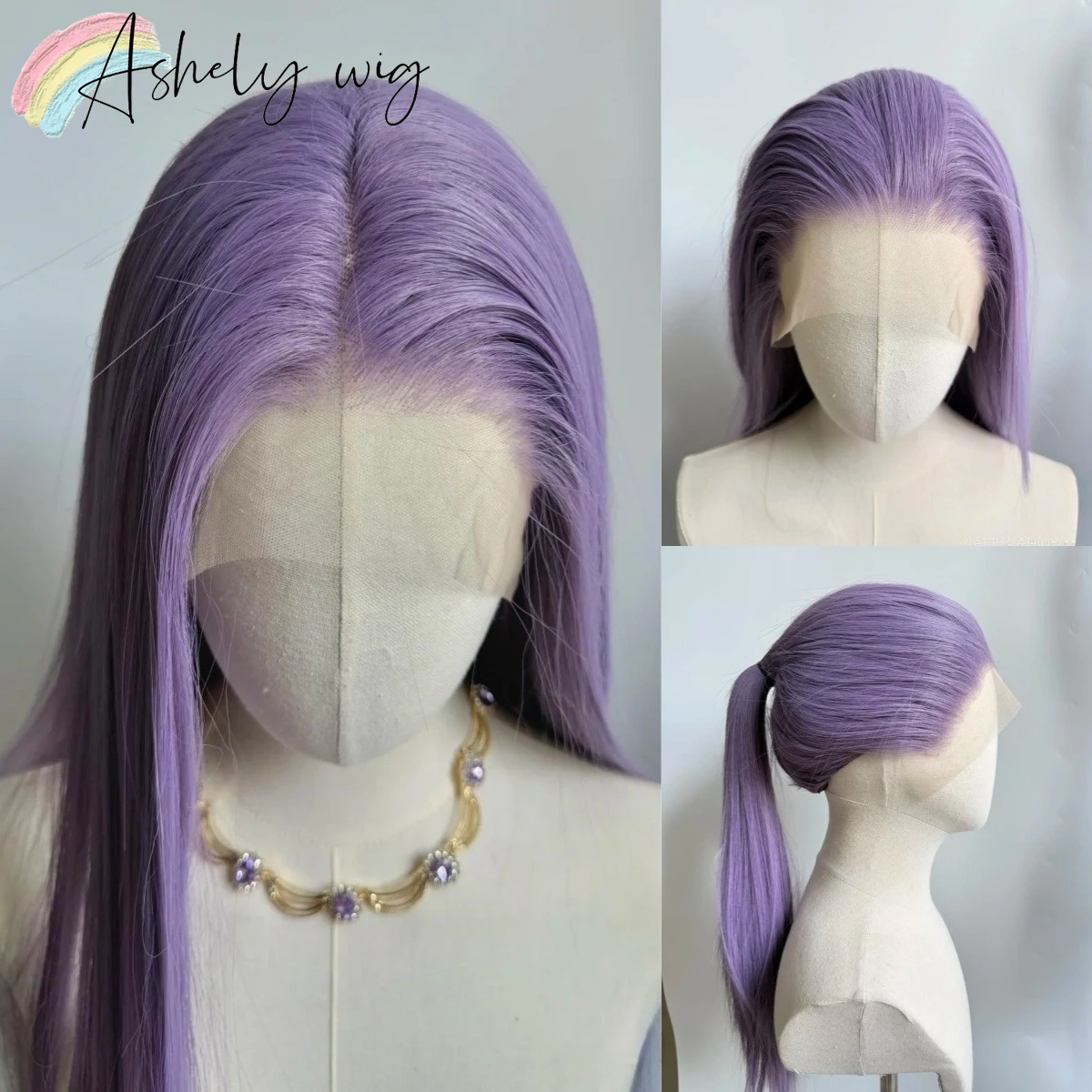 Ashley Helllila Perücke, spezielle grau-lila Lace-Front-Perücken, 66 cm lang, gerade, 13 x 4 synthetische Spitzenperücken für den täglichen Gebrauch von Cosplay Image