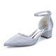 Silver,41,Women's Closed Toe Satin Wedding Shoes Cut Out Chunky Block Heels Bridal Prom Court Shoes Flats Party Dress Pumps with Ankle Strap