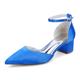 Blue,41,Women's Closed Toe Satin Wedding Shoes Cut Out Chunky Block Heels Bridal Prom Court Shoes Flats Party Dress Pumps with Ankle Strap