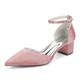 Pink,35,Women's Closed Toe Satin Wedding Shoes Cut Out Chunky Block Heels Bridal Prom Court Shoes Flats Party Dress Pumps with Ankle Strap