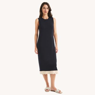Nautica Women's Scallop-Trim Midi Dress 401 (Navy), XL