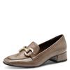 Slipper TAMARIS, Damen, Gr. 41, grau (taupe), Lacksynthetik, unifarben, used, modisch, Schuhe, Blockabsatz, Pumps, Businessschuh mit modischer Zierspange