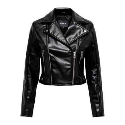 Bikerjacke ONLY "ONLKAMILLA PATENT SHOULDER BIKER CC OTW", Damen, Gr. M (38), schwarz, Web, Obermaterial: 100% Polyester, unifarben, modisch, regular fit, Langarm, Jacken Image