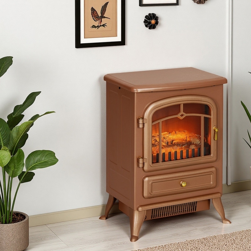 18"/22" Electric Fireplace Heater, Freestanding Stove with LED Flames, Overheating Protection, 750W/1500W, White/Red/Gray/Brown