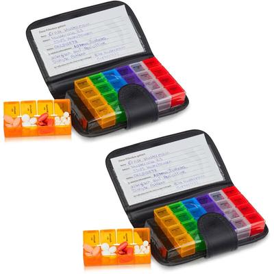 2 x Tablettenbox mit Etui, 7 Tage, je 4 Fächer, wöchentliche Pillendose für unterwegs & Reise,