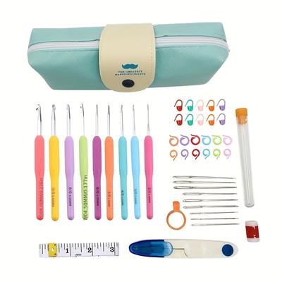 TEMU 43pcs Crochet Knitting Set With Pu Bag, Plastic Hooks, Accessories, And Measuring Tape, All Crafting Kit, Random Color Small Accessories Image