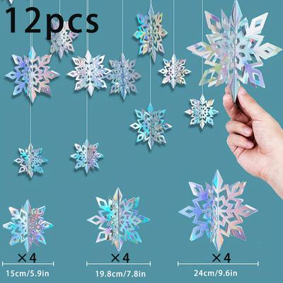 TEMU 12pcs Rainbow Snowflake Paper Pendants, Ceiling Hanging Decoration, Suitable For And Theme Parties, Birthday Party Decorations Image