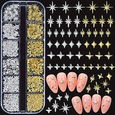 TEMU Nail - Golden And Silvery Nail Decoration Studs, Mixed Styles, Suitable For Diy Nail Decoration, Nail Jewelry Decoratio Image