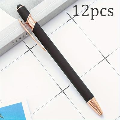 TEMU Customizable Business Pens Set, 48/36/24/12/6pcs, Metal Retractable Pens With Medium Point, Engraved , Press-click, Gifts, Favors, Black And Rose Golden Image