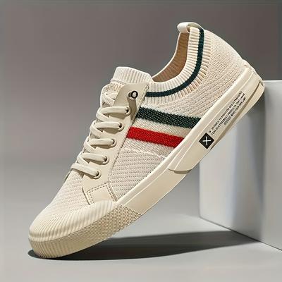 TEMU 2025 New Arrival Men's Casual Sneakers - Knit Upper, Comfortable Lace-up With Round Toe, Stylish Striped Design, Hiking & Outdoor Activities, Casual Footwear | Sneakers | Knit Upper Sneakers Image