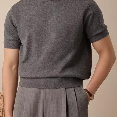 TEMU Summer New Arrival Pullover Short Sleeve Men's Knit T-shirt Solid Color Lightweight Casual Round Neck Sweater Image
