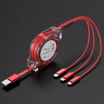 TEMU 2pcs Retractable Charging Cord, 3in 1 Multiple Charger Cable Charging Cable, 1pc Retractable Charger With Lightning/micro/type C For Iphone, Ipad,, Ps, Tablets & More Image