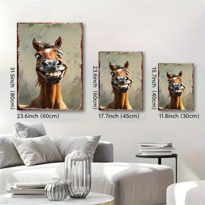 TEMU 1pc Style Unframed Funny Horse Face Canvas Art Print, Versatile Wall Decor For Home, Bedroom, Living Room, Bathroom, Office - No Power Needed, Easy To Hang, Fabric Material Image