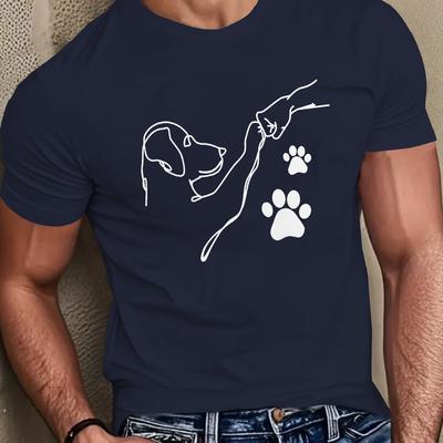 TEMU Men's Casual Summer T-shirt - Round Neck Short Sleeve With Dog Print, Olive Green Graphic Tee For Casual Attire, Machine Washable Image